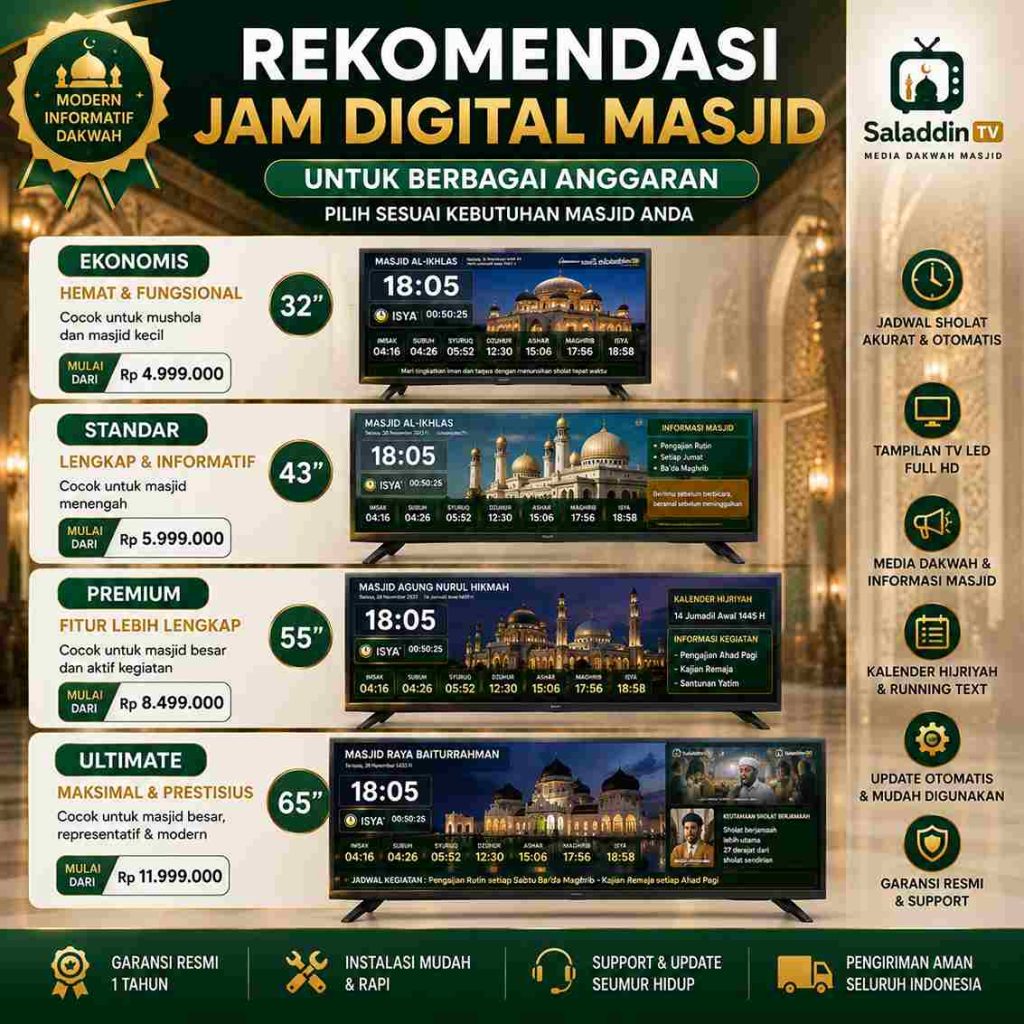Rekomendasi Jam Digital Masjid Terbaik Untuk Berbagai Anggaran