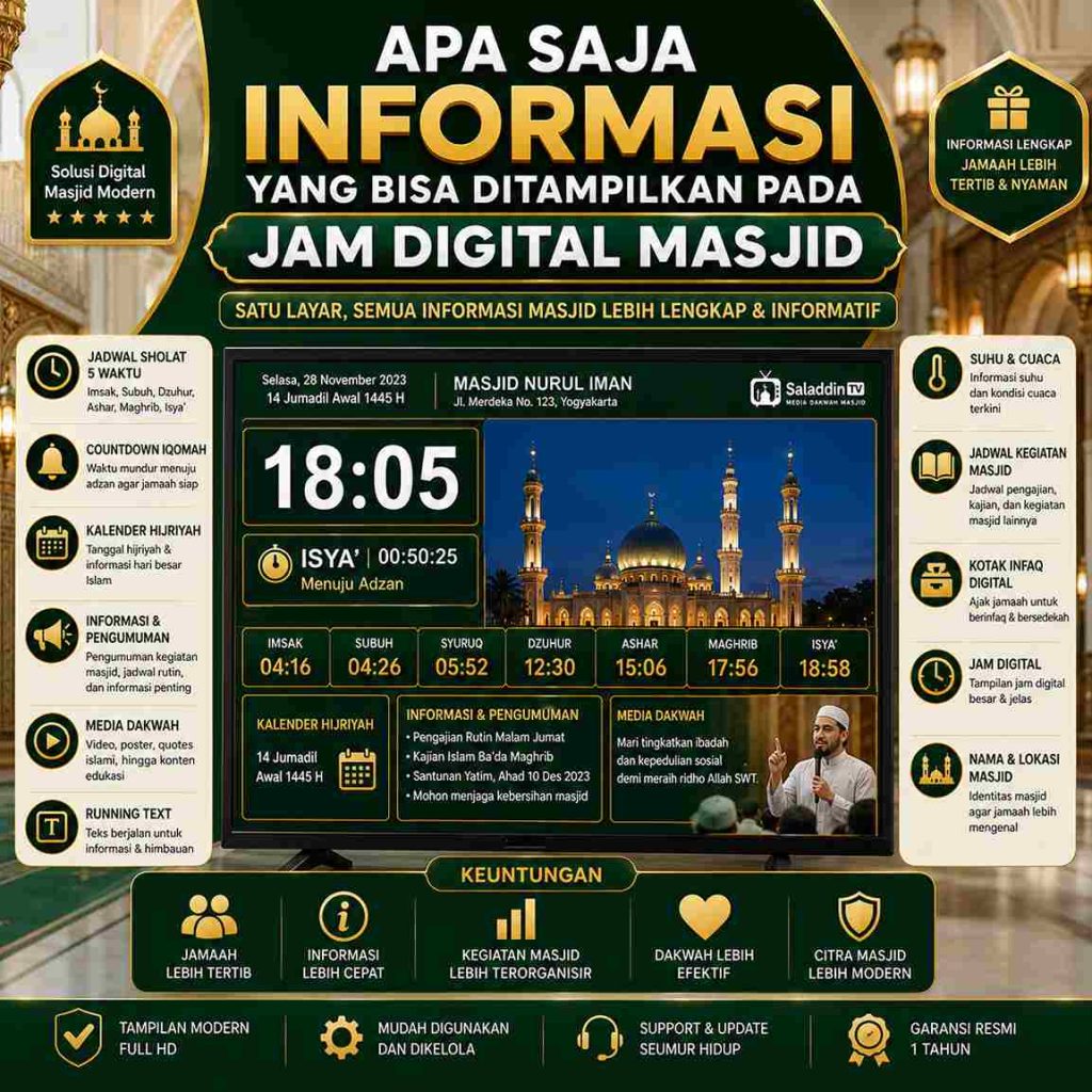 Apa Saja Informasi Yang Bisa Ditampilkan Pada Jam Digital Masjid