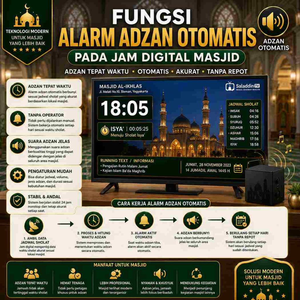 Fungsi Alarm Adzan Otomatis Pada Jam Digital Masjid
