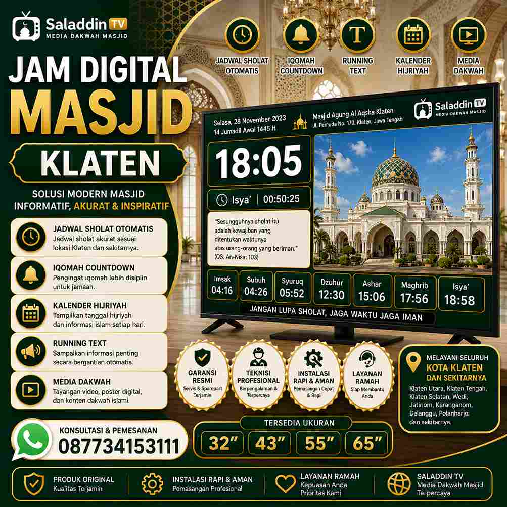 Jam Digital Masjid Klaten Untuk Jadwal Salat Modern Dan Akurat