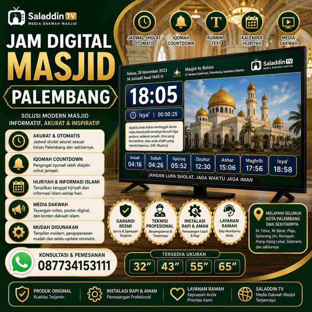 Jam Digital Masjid Palembang Untuk Jadwal Salat Modern Dan Akurat