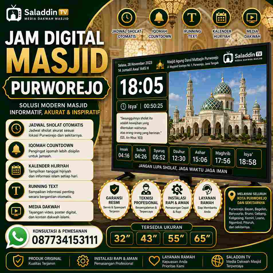 Jam Digital Masjid Purworejo Untuk Jadwal Sholat Modern Dan Akurat
