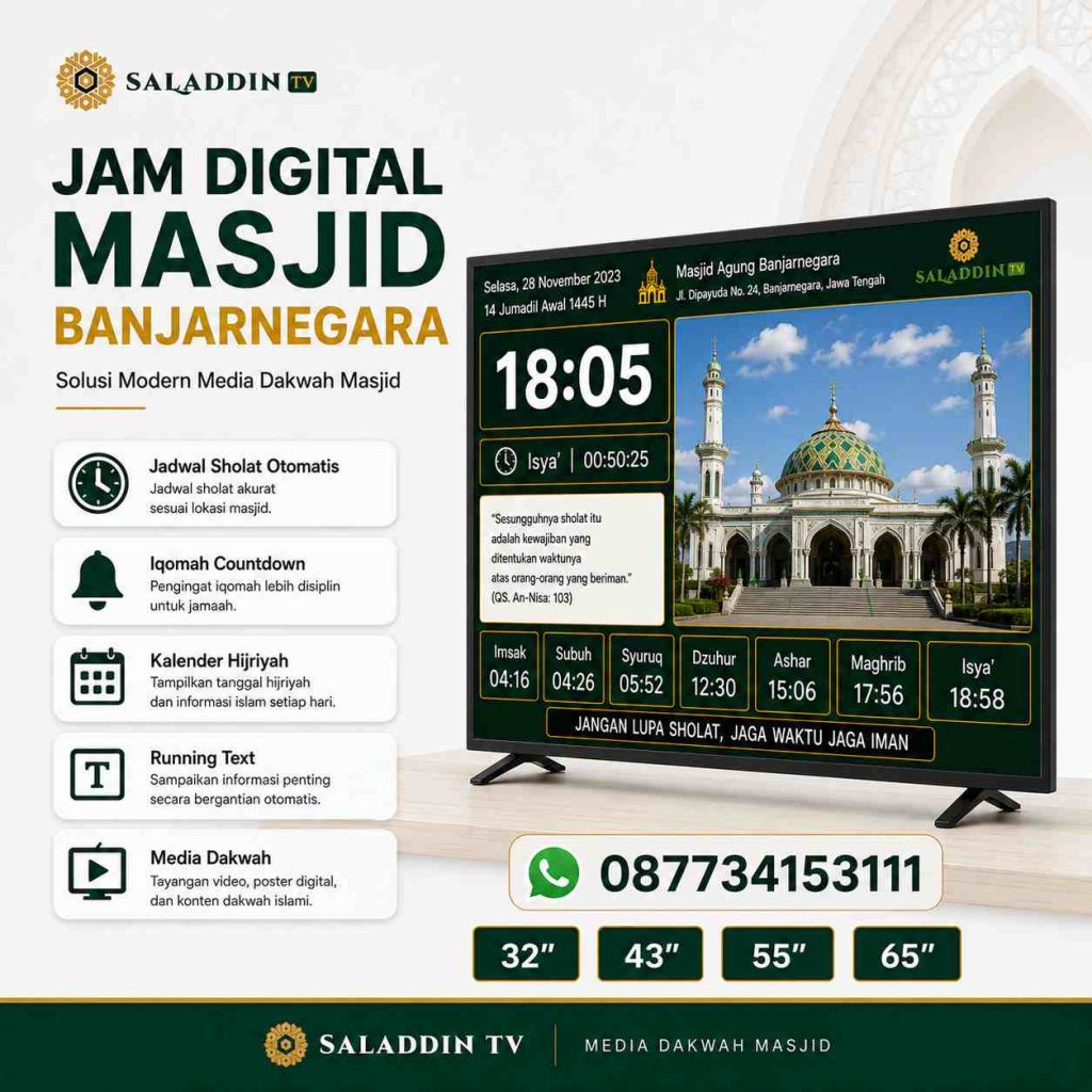 Toko Jam Digital Masjid Banjarnegara Solusi Masjid Modern Dengan TV LED