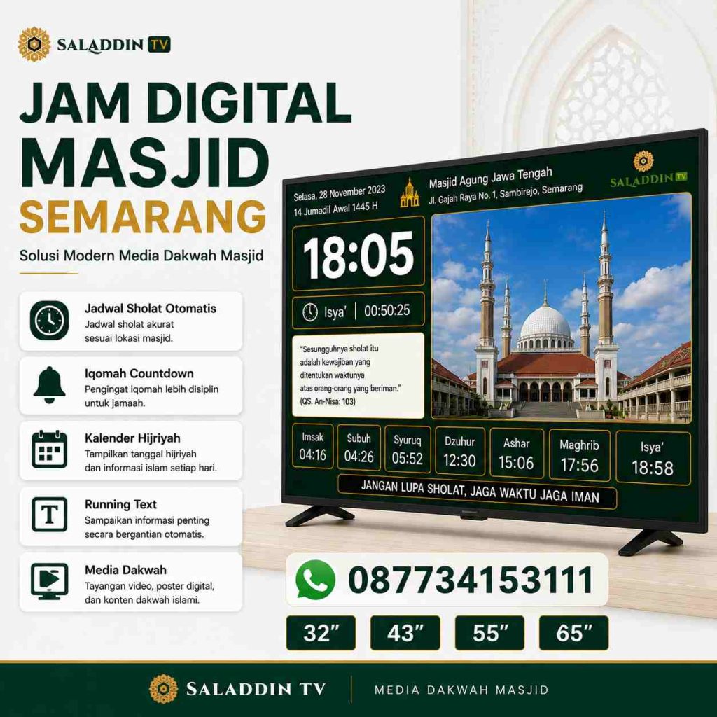 Toko Jam Digital Masjid Semarang Solusi TV LED Modern untuk Jadwal Sholat Akurat