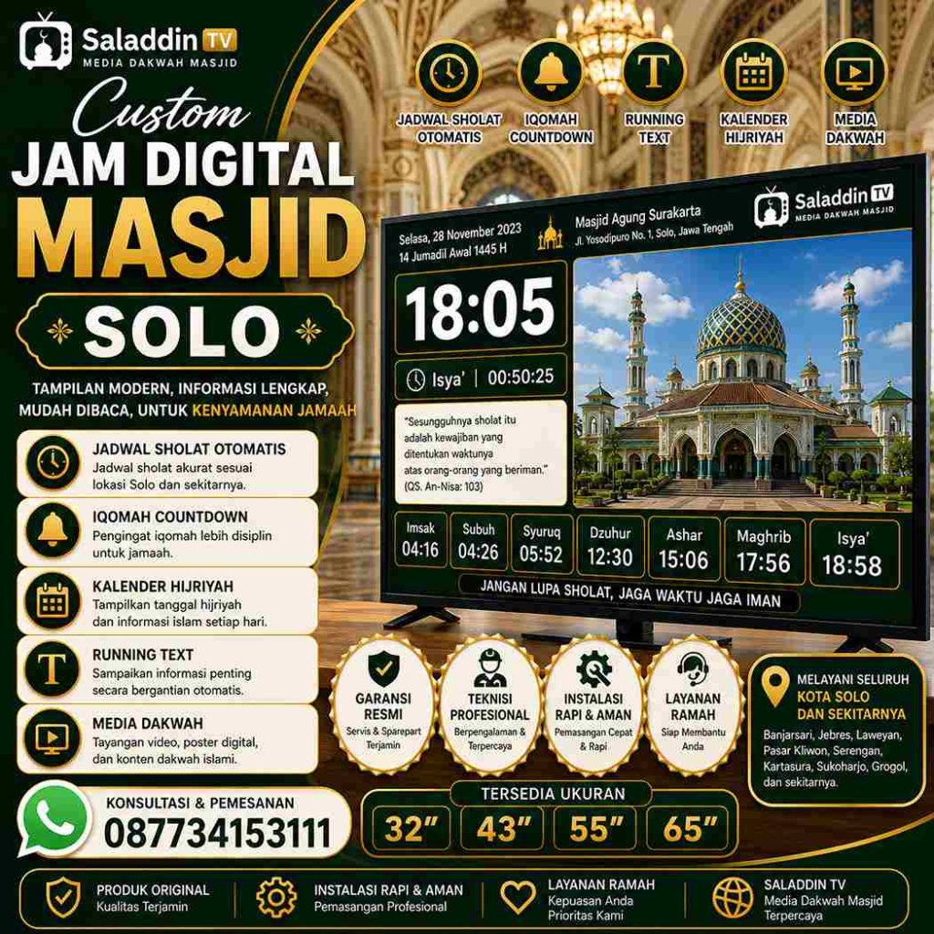 Toko Jam Digital Masjid Solo Surakarta Untuk Jadwal Sholat Modern Waktu Akurat
