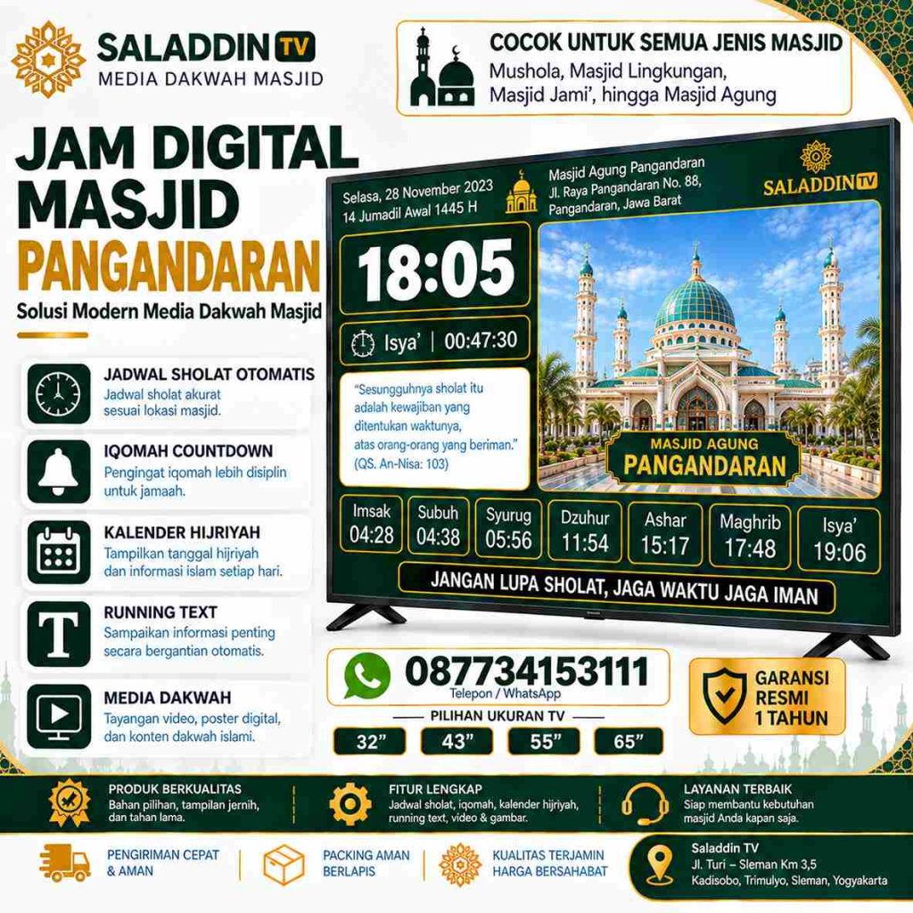 Jam Digital Masjid Pangandaran untuk Informasi Ibadah Modern