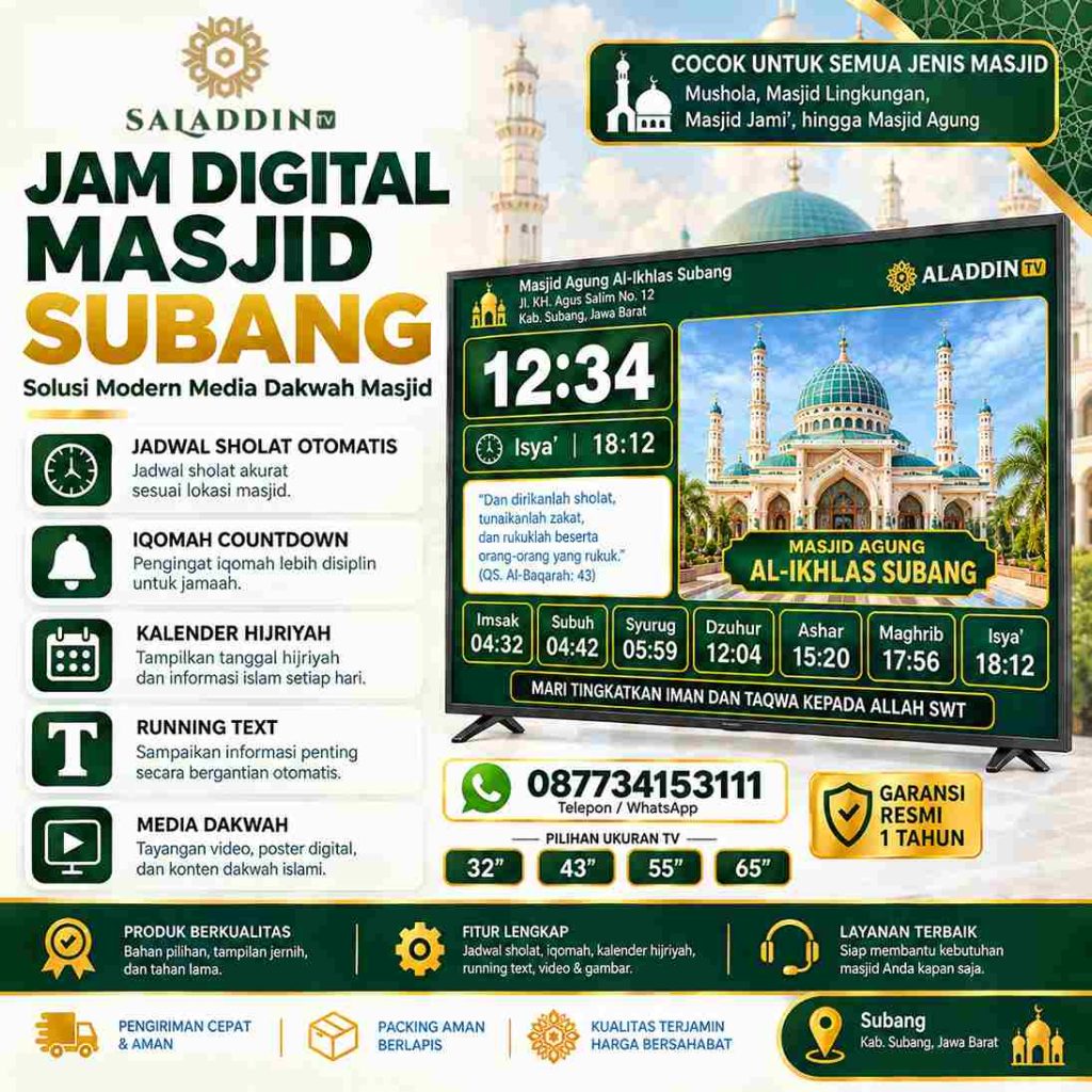 Jam Digital Masjid Subang untuk Informasi Ibadah Modern