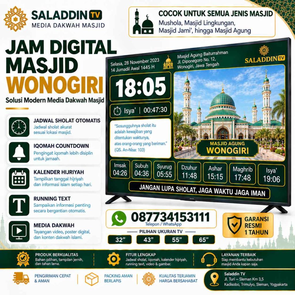 Jam Digital Masjid Wonogiri untuk Mendukung Informasi Ibadah Modern